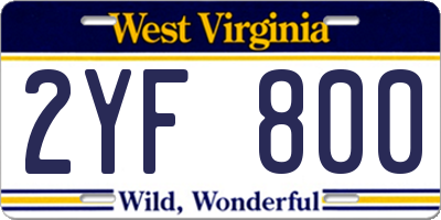 WV license plate 2YF800