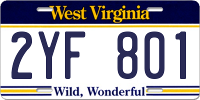 WV license plate 2YF801