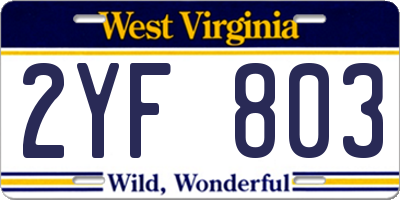 WV license plate 2YF803