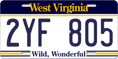 WV license plate 2YF805