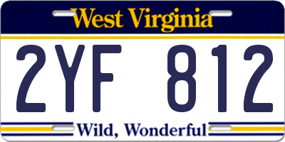WV license plate 2YF812