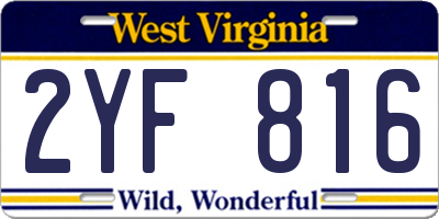WV license plate 2YF816