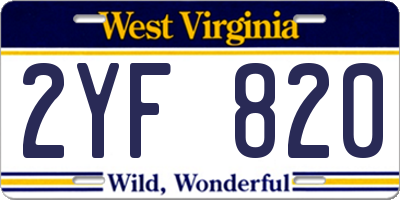 WV license plate 2YF820