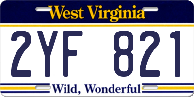 WV license plate 2YF821