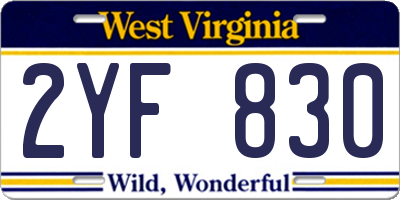 WV license plate 2YF830
