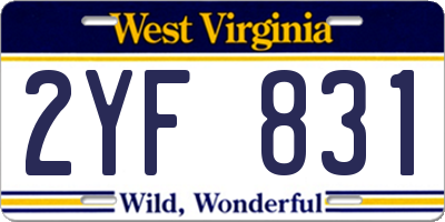 WV license plate 2YF831