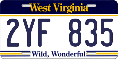 WV license plate 2YF835