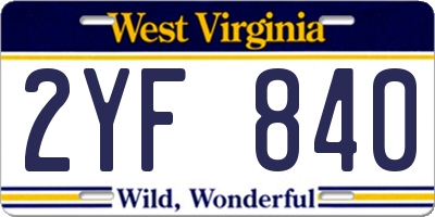 WV license plate 2YF840