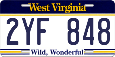WV license plate 2YF848