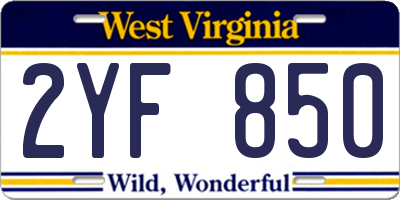WV license plate 2YF850