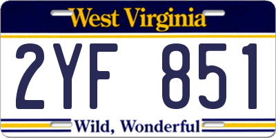 WV license plate 2YF851