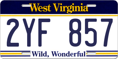 WV license plate 2YF857
