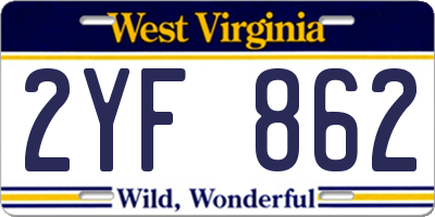 WV license plate 2YF862