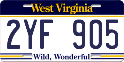 WV license plate 2YF905