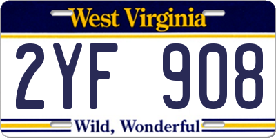 WV license plate 2YF908