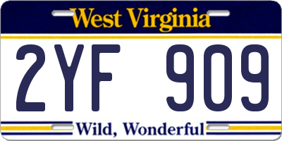 WV license plate 2YF909