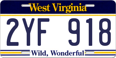 WV license plate 2YF918