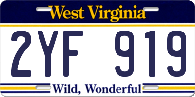 WV license plate 2YF919
