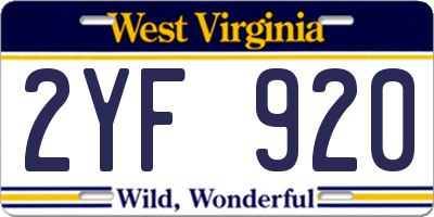 WV license plate 2YF920