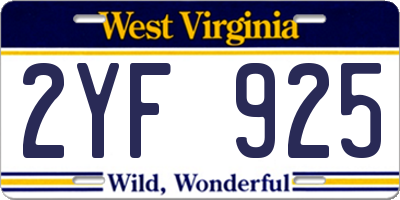 WV license plate 2YF925