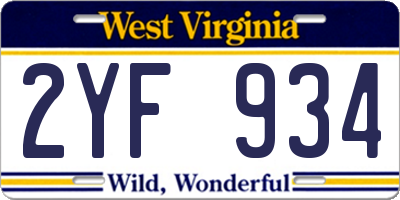 WV license plate 2YF934