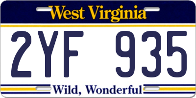 WV license plate 2YF935