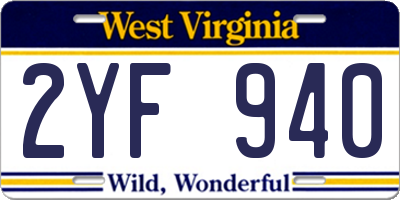 WV license plate 2YF940