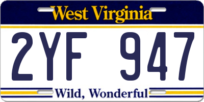 WV license plate 2YF947