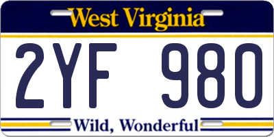 WV license plate 2YF980