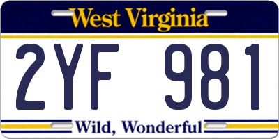 WV license plate 2YF981