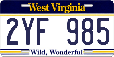 WV license plate 2YF985