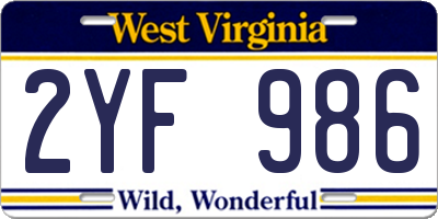WV license plate 2YF986