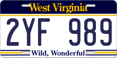 WV license plate 2YF989