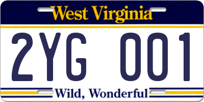 WV license plate 2YG001