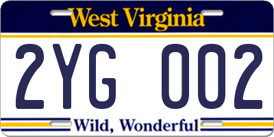 WV license plate 2YG002