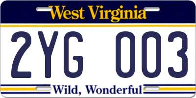 WV license plate 2YG003