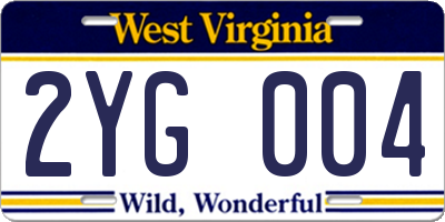 WV license plate 2YG004