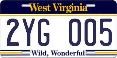 WV license plate 2YG005