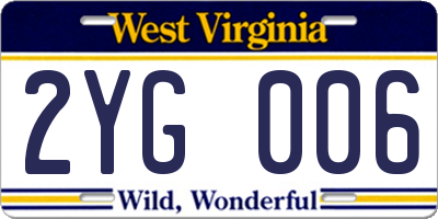 WV license plate 2YG006