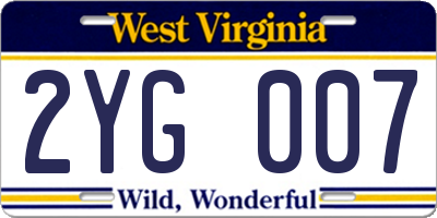 WV license plate 2YG007