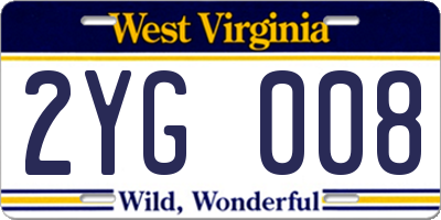 WV license plate 2YG008