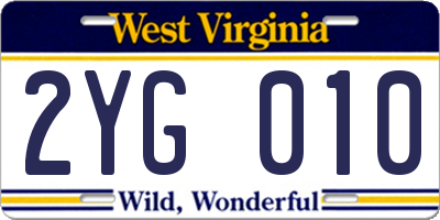 WV license plate 2YG010