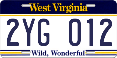 WV license plate 2YG012