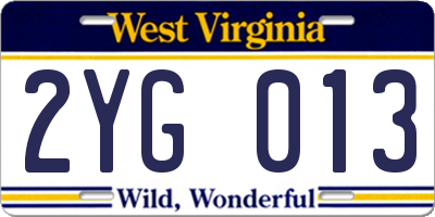 WV license plate 2YG013
