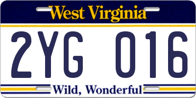 WV license plate 2YG016