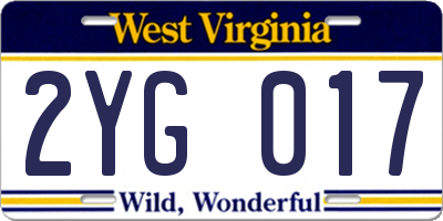 WV license plate 2YG017