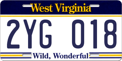WV license plate 2YG018