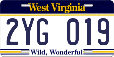 WV license plate 2YG019