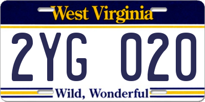 WV license plate 2YG020