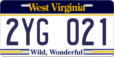 WV license plate 2YG021